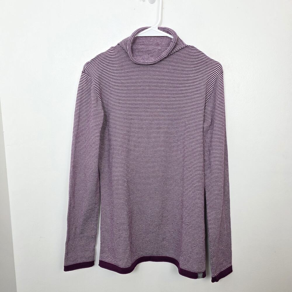 Title Nine Purple White Striped Soft Lightweight Outdoor‎ Mock Neck Sweater Sz M